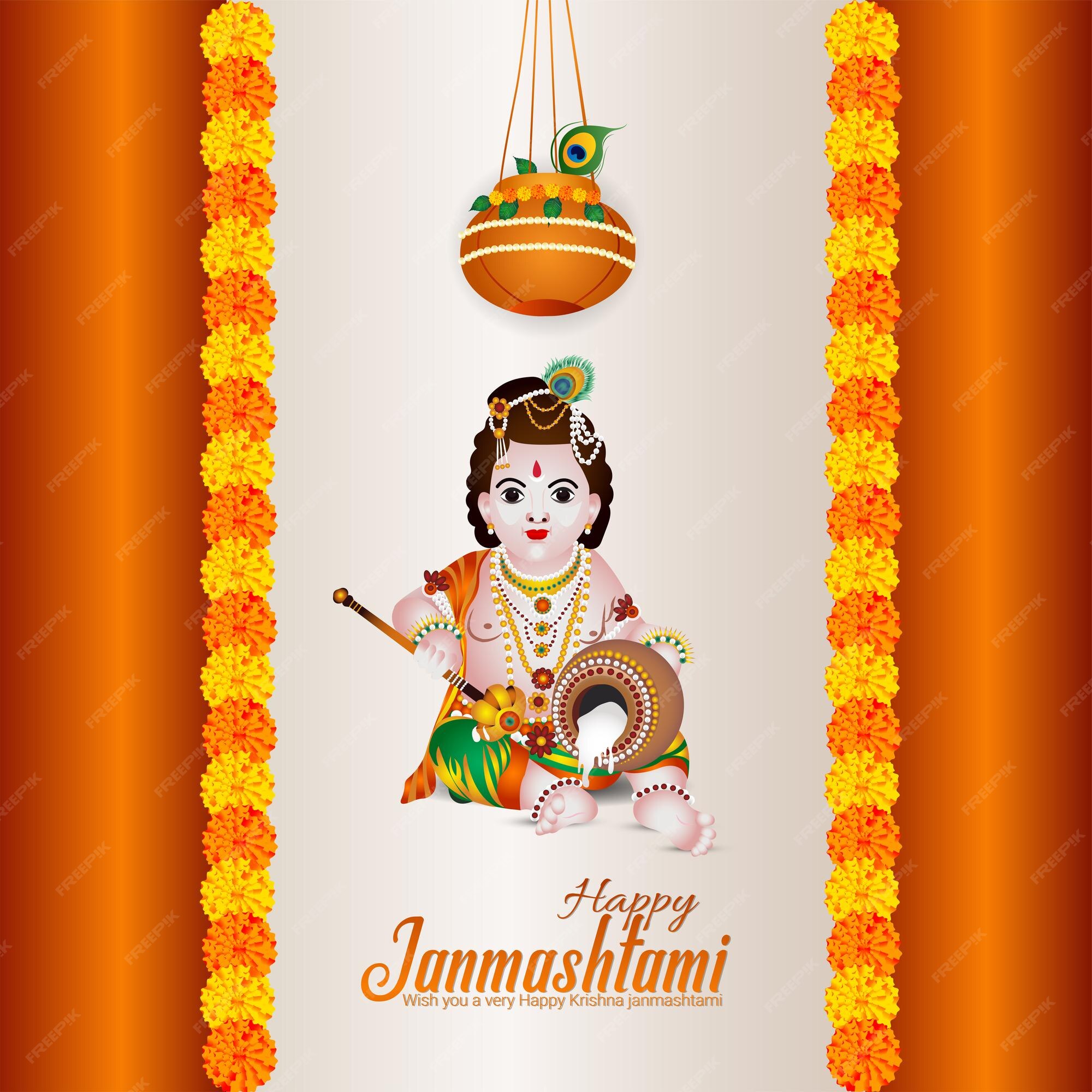 Premium Vector | Happy krishna janmashtami celebration background