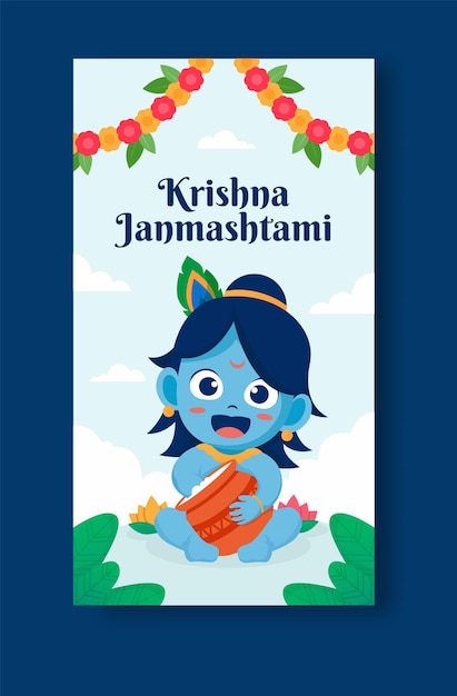 Happy krishna janmashtami hindu festival celebration for social media stories