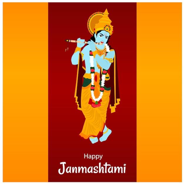 Happy Krishna Janmashtami Indian Hindu Festival Celebration Vector Illustration