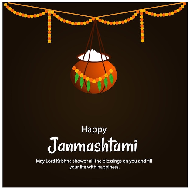 Happy Krishna Janmashtami Indian Hindu Festival Celebration Vector Illustration