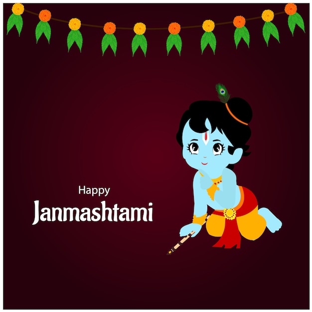 Happy krishna janmashtami indian hindu festival celebration vector illustration