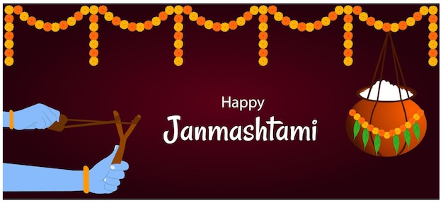 Vector happy krishna janmashtami indian hindu festival celebration vector illustration