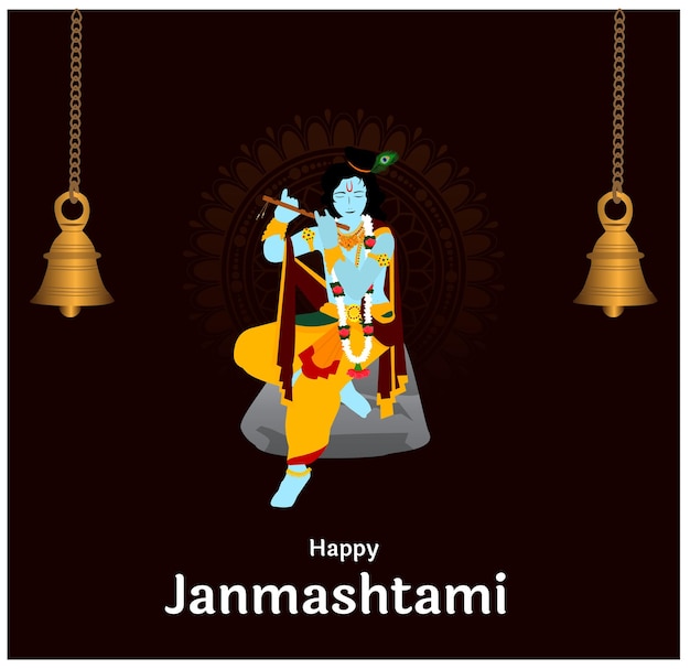 Happy Krishna Janmashtami Indian Hindu Festival Celebration Vector Illustration