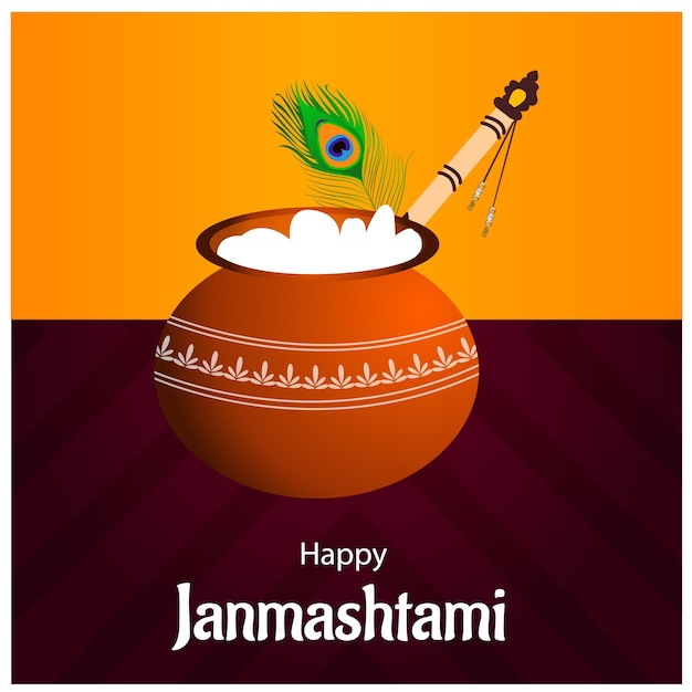 Vector happy krishna janmashtami indian hindu festival celebration vector illustration