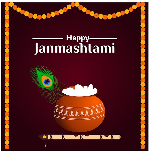 Happy Krishna Janmashtami Indian Hindu Festival Celebration Vector Illustration