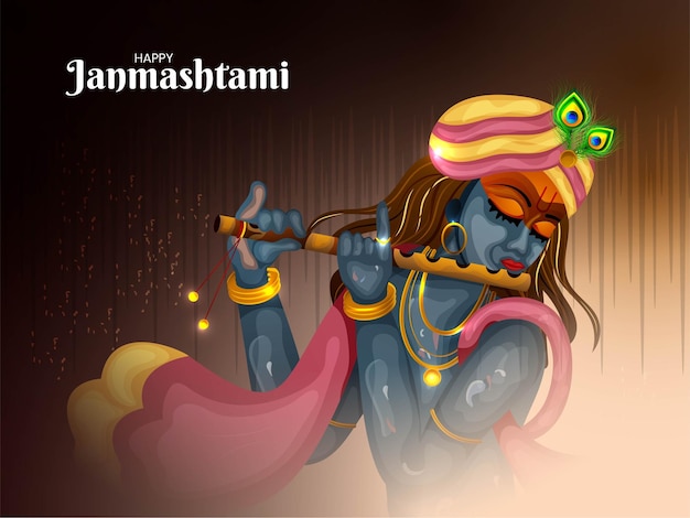 Happy Krishna Janmashtami Mooie vectorillustratie van Heer Krishna die fluit speelt Indiase festi