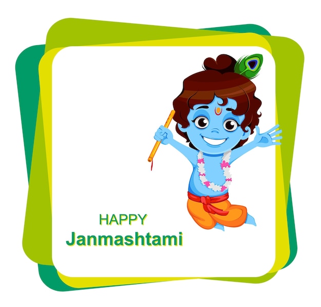 Felice vendita di krishna janmashtami piccolo signore krishna che salta con il flauto felice festival di janmashtami