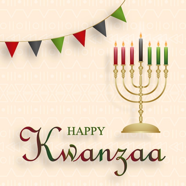 happy kwangzaa card with nice and creative symbols and gold paper cut style on color background for kwangzaa holiday