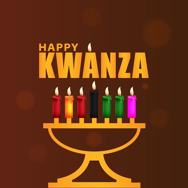 Felice biglietto di auguri per le vacanze di kwanza, design di celebrazione di kwanza con sette candele illustrazione vettoriale