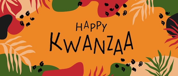 Happy Kwanzaa abstract bright colorful horizontal long banner design with shapes palm leaves