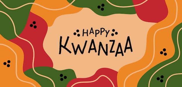 Happy kwanzaa astratto design lungo banner orizzontale con forma organica verde giallo rosso casuale