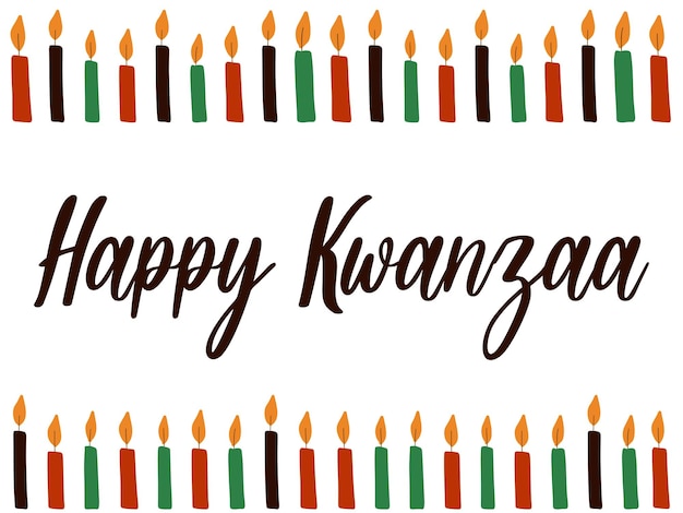 Happy Kwanzaa banner with candles and cursive calligraphy lettering African American ethnic heritage