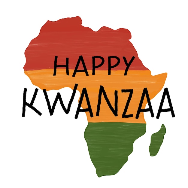 Счастливая поздравительная открытка Кванзы с африканским континентом, нарисованная вручную гранжевым текстурированным вектором карты