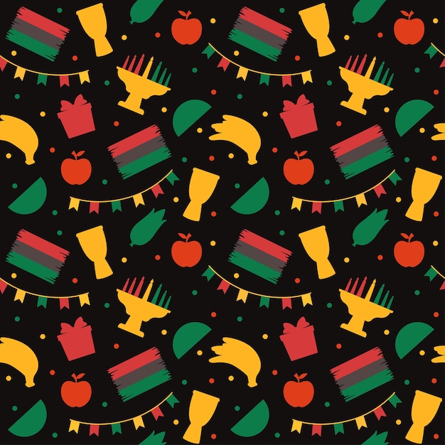 Happy Kwanzaa Holiday African Seamless Pattern with Festival Element on Hand Drawn Illustration