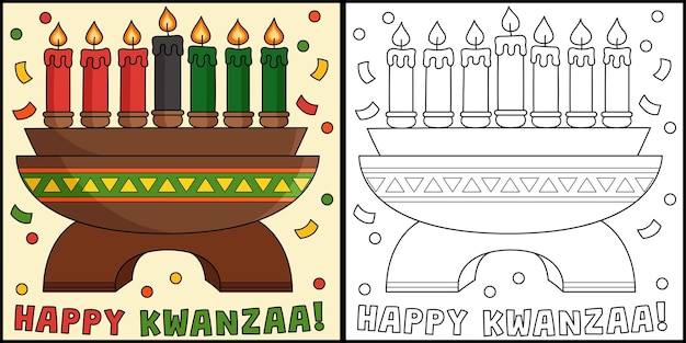 Happy Kwanzaa Kinara Coloring Page Illustration