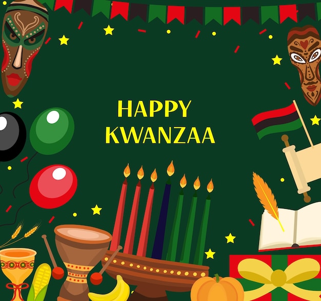 해피 Kwanzaa 포스터 인사말 카드입니다. 키나라와 디자인을 위한 아프리카계 미국인 휴일 축제 템플릿. 벡터 일러스트 레이 션.