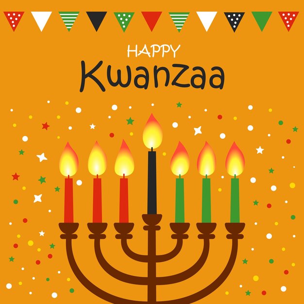 happy kwanzaa vector flat illustration on bright yellow background with confetti african celebration...