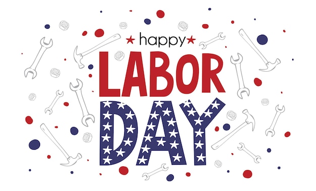 Happy labor day banner in united states national flag colors and lettering text. vector illustration eps10