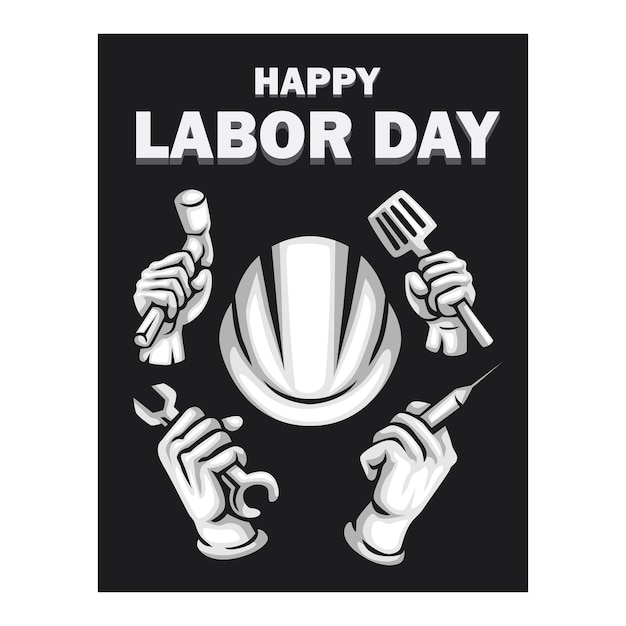 Happy labor day black and white worker illustration vector image