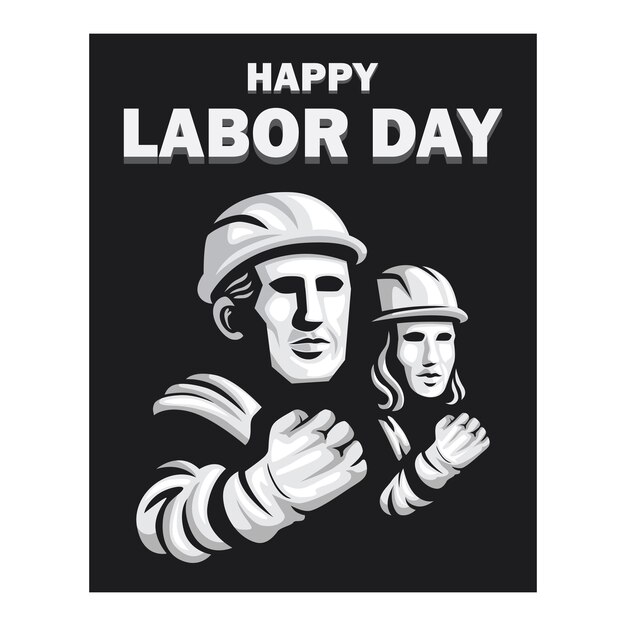 Happy labor day black and white worker illustration vector image