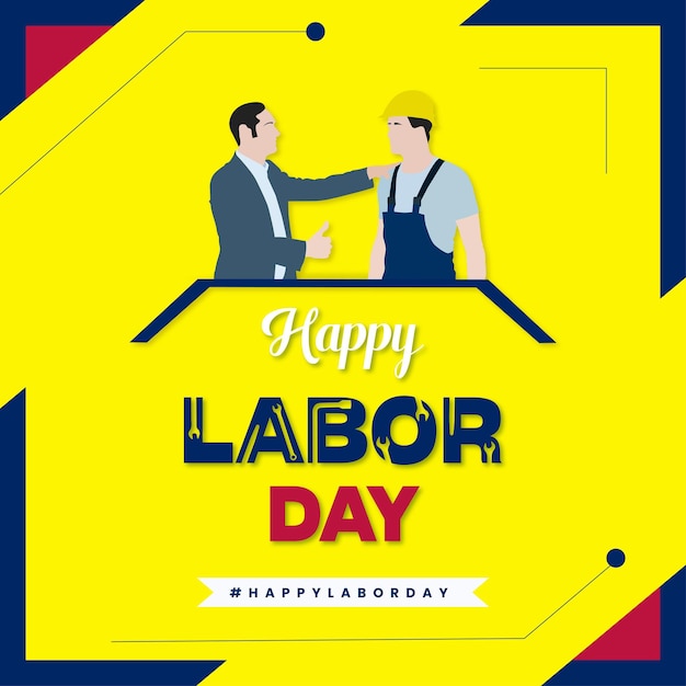 Happy Labor Day blauwe en gele kleur bacoground social media post design