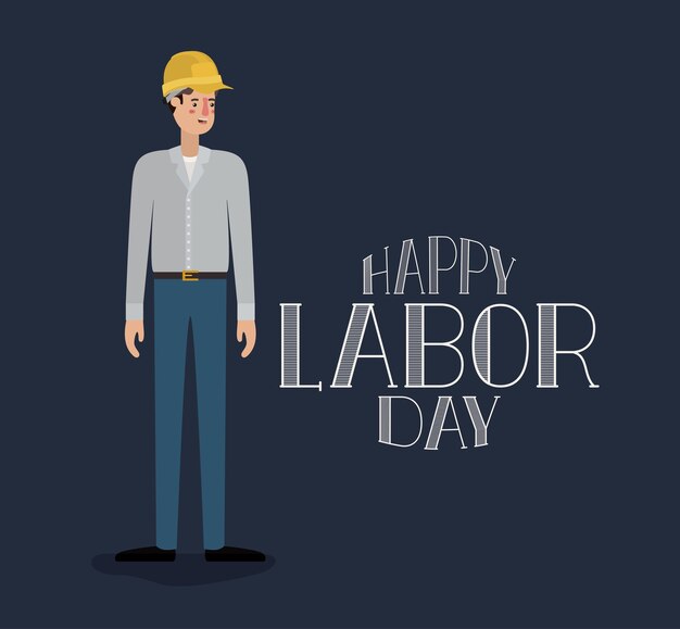 Vector happy labor day card with buider