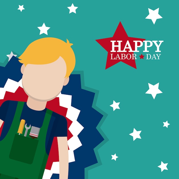 Happy labor day card with carpenter cartoon