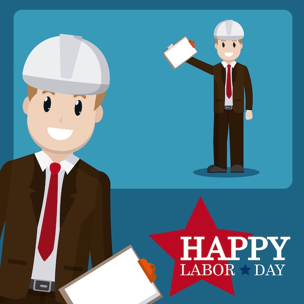 Happy labor day card with engineer