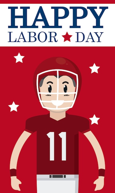 Vector happy labor day card with football player cartoon