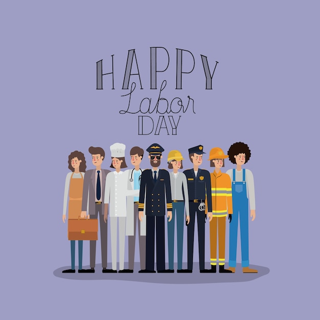 労働者と幸せな労働日のカード