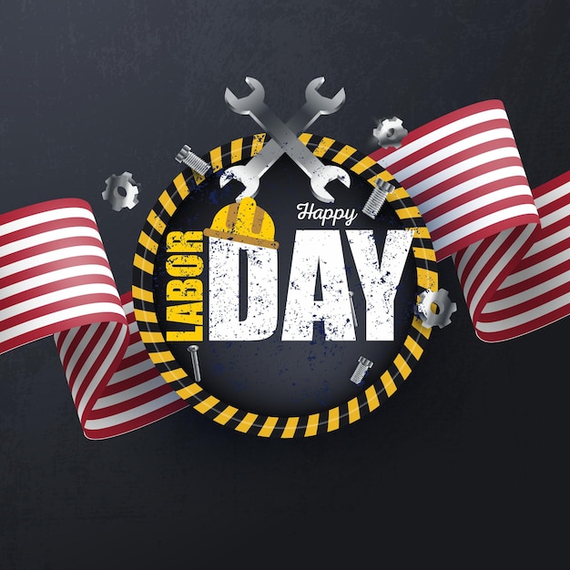Happy Labor Day Celebration with American Flag and Tools
