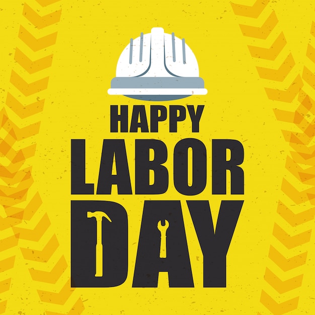 Happy labor day celebration with helmet and lettering
