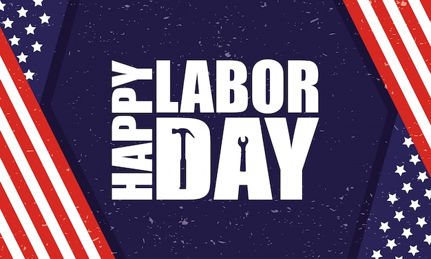Vector happy labor day celebration with usa flag and lettering