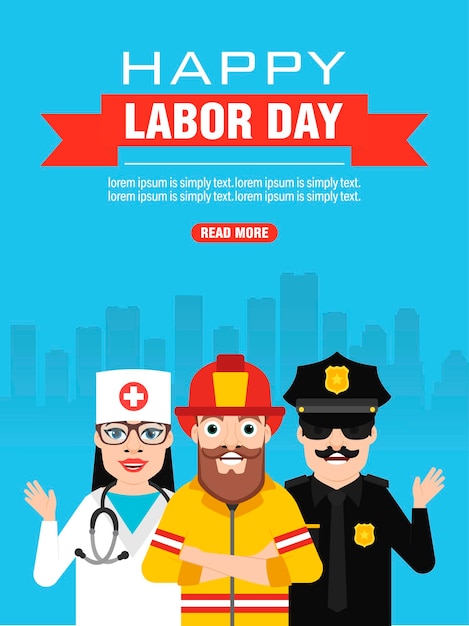 Happy labor day design concept flat banner