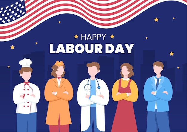 Happy labor day from people of various professions and thanks\
to your hard work in illustration