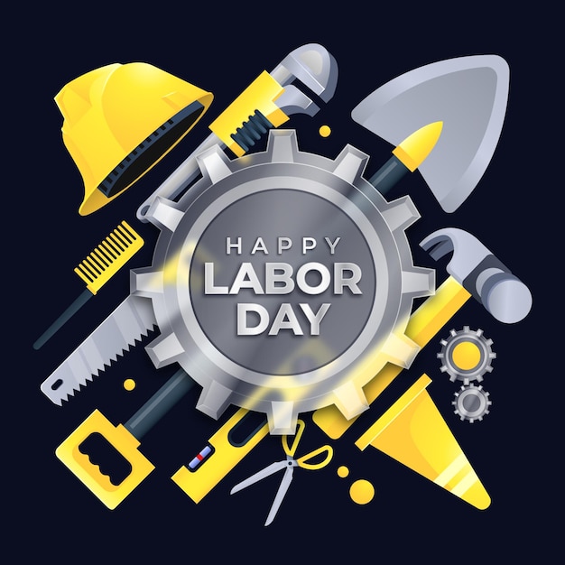 Happy labor day on gear shaped glass morphism