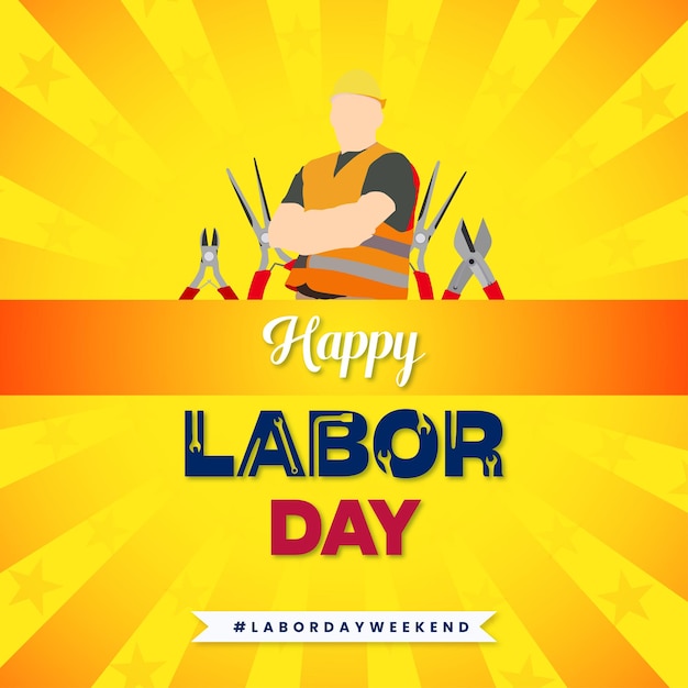 Happy Labor Day gele en oranje kleur bacoground social media post design