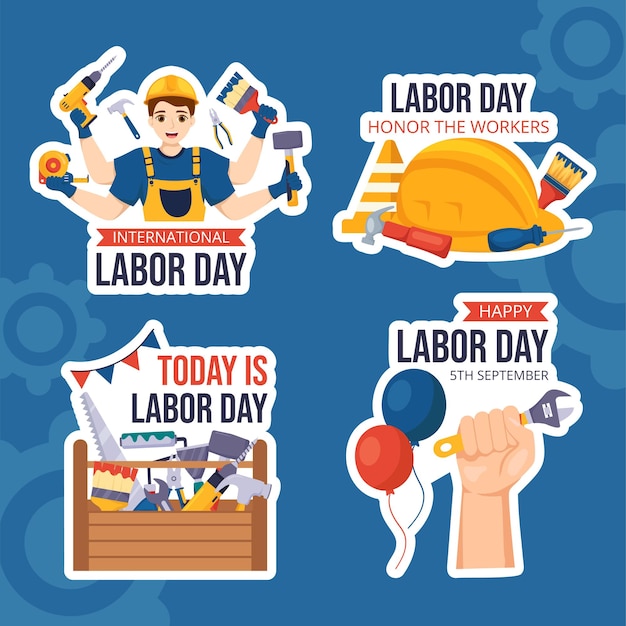 Happy Labor Day Label Flat Cartoon Hand Drawn Templates Background Illustration