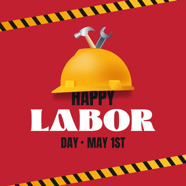 Happy Labor Day May 1st of international workers day with equipments work illustration