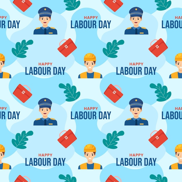 Happy Labor Day Seamless Pattern Illustration with Different Professions in Element Template