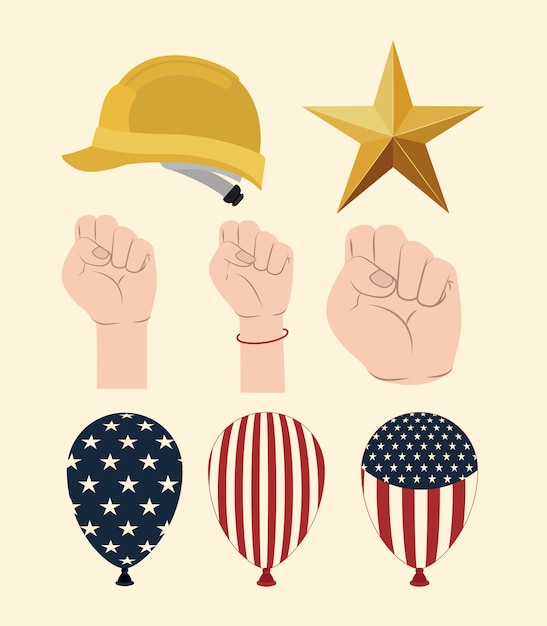 Happy labor day set icons vector illustration design