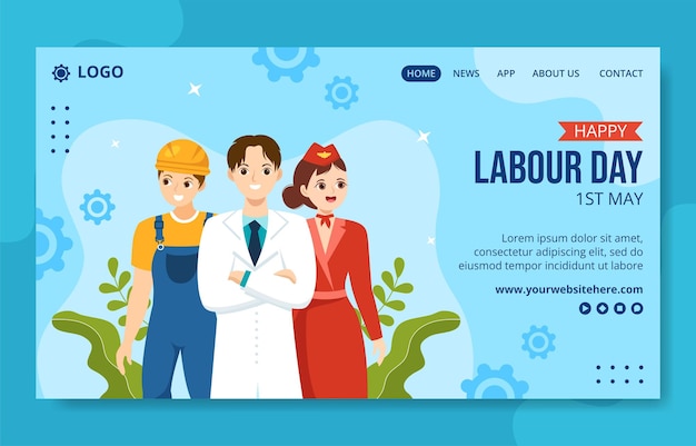 Happy Labor Day Social Media Landing Page Flat Cartoon Handgetekende sjabloon illustratie