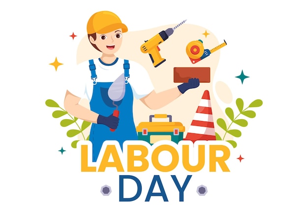 Happy Labor Day Vector Illustration with Various Construction Tools for Workers Buildings
