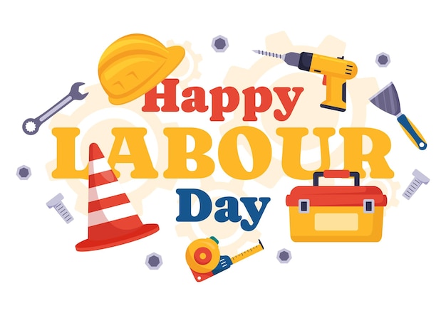 Happy Labor Day Vector Illustration with Various Construction Tools for Workers Buildings