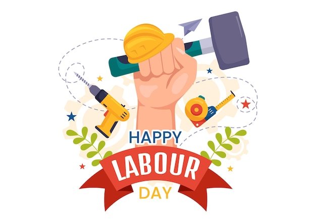 Happy Labor Day Vector Illustration with Various Construction Tools for Workers Buildings