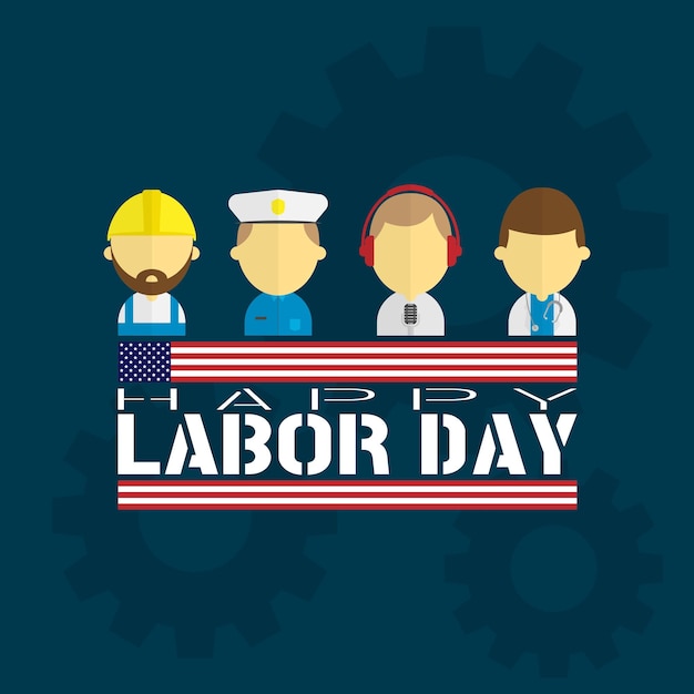 Vector happy labor day with various kinds of proffesions