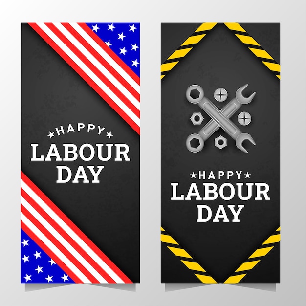 Happy labour day background with american flag yellow stripe and tools