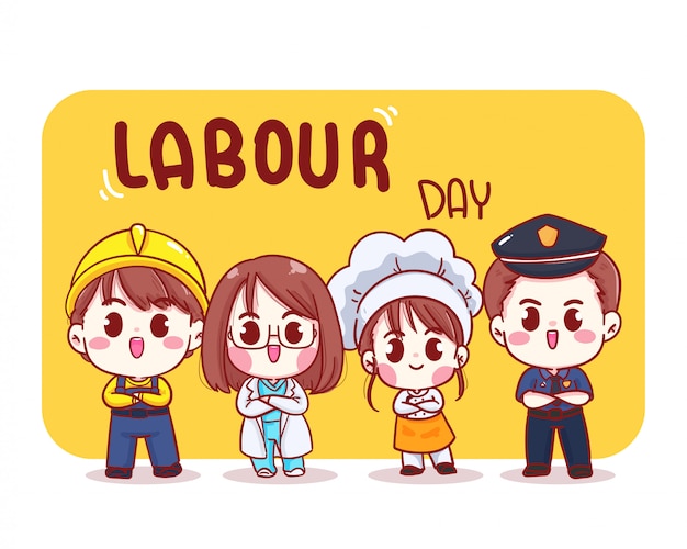 Happy labour day cartoon art illustration