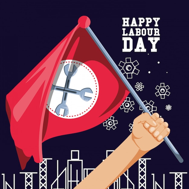 Happy labour day and hand with flag