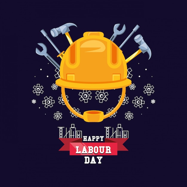 Happy labour day with helmet security and tools